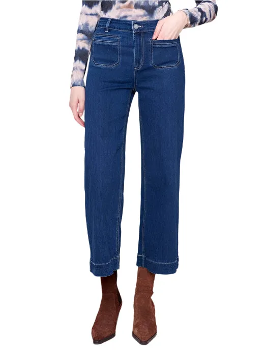 CROPPED FLARE INDIGO JEAN WITH FRONT POCKETS