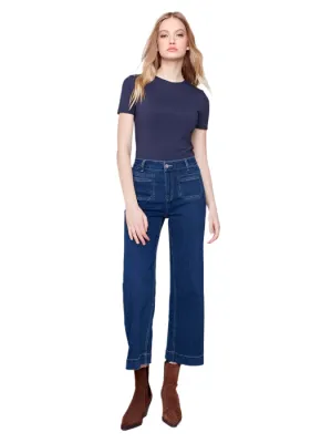 CROPPED FLARE INDIGO JEAN WITH FRONT POCKETS