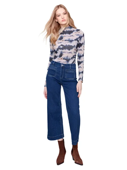 CROPPED FLARE INDIGO JEAN WITH FRONT POCKETS