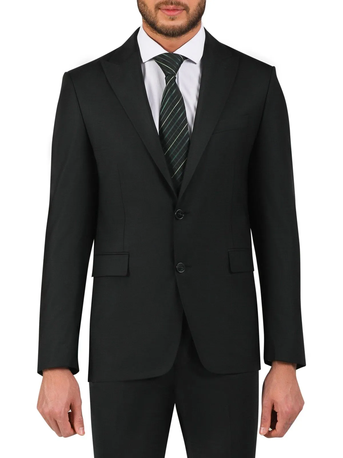 Di'nucci Slim Fit Black Textured Peak Lapel Wool Blend Suit