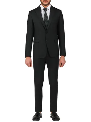 Di'nucci Slim Fit Black Textured Peak Lapel Wool Blend Suit