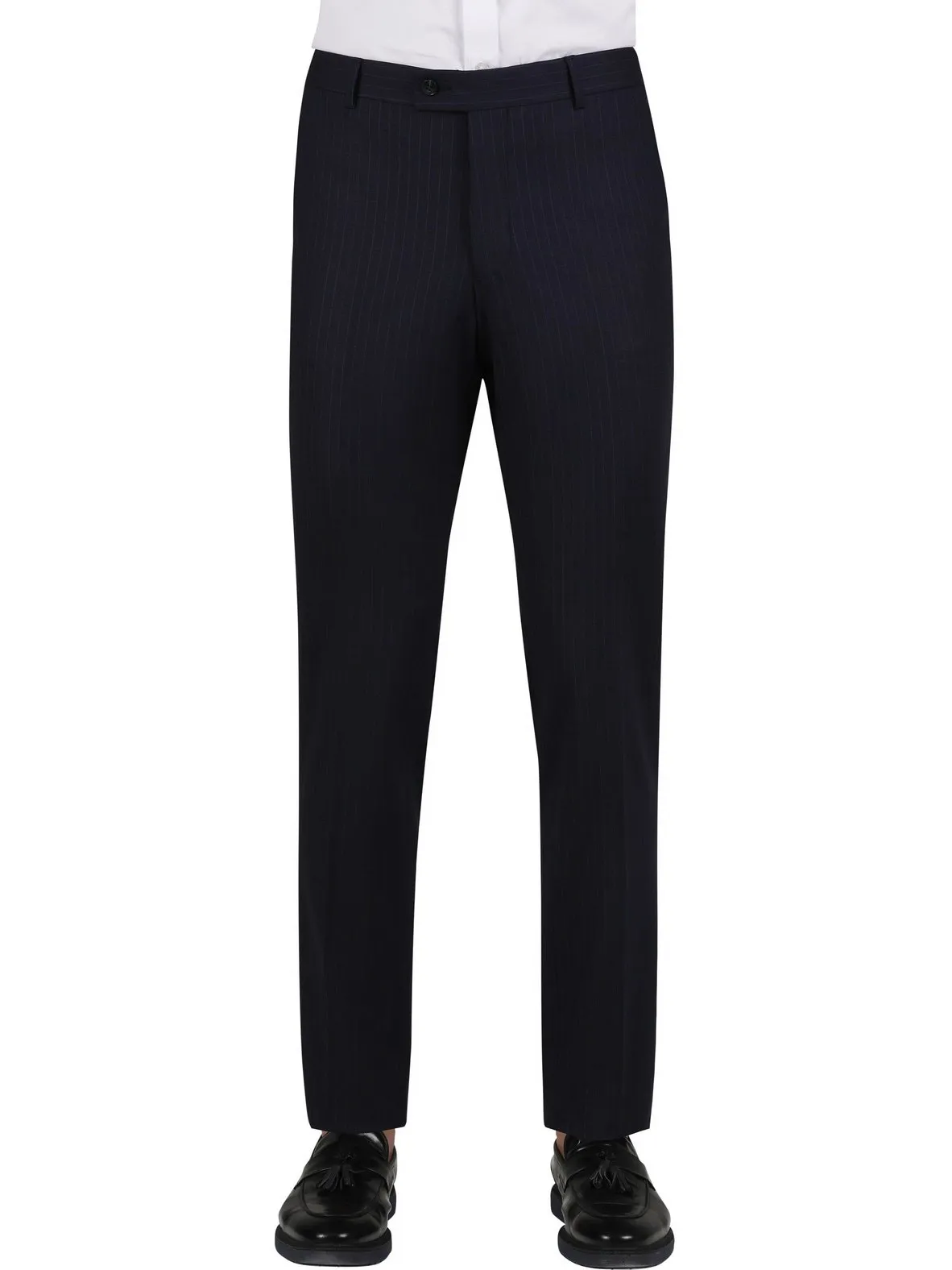 Di'nucci Slim Fit Navy With Burgundy Stripe Peak Lapel Wool Blend Suit