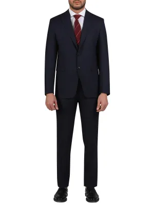 Di'nucci Slim Fit Navy With Burgundy Stripe Peak Lapel Wool Blend Suit