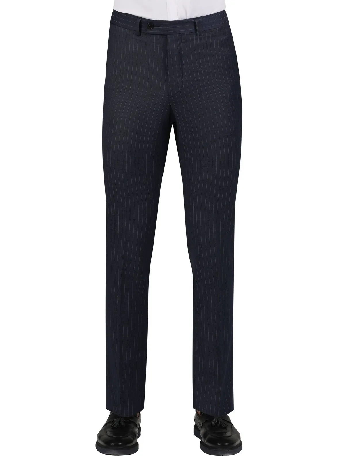 Di'nucci Slim Fit Navy With Purple Pinstripe Double Breasted Peak Lapel Wool Suit