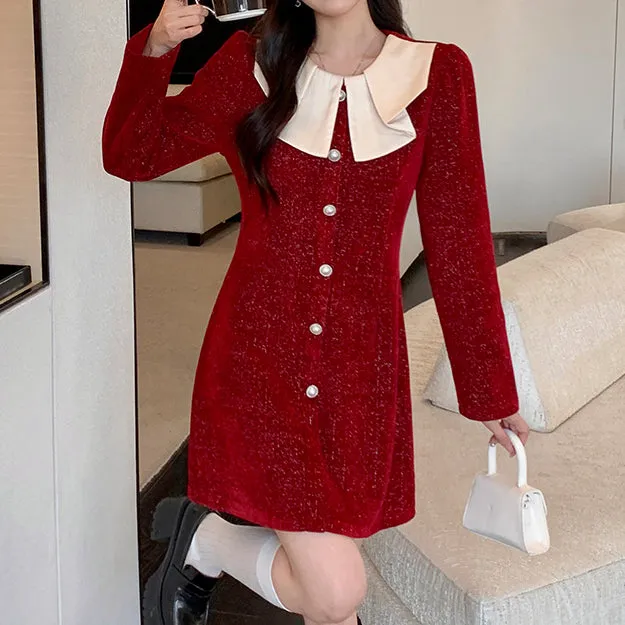Doll Collar Long Sleeve Christmas Elegant Dress