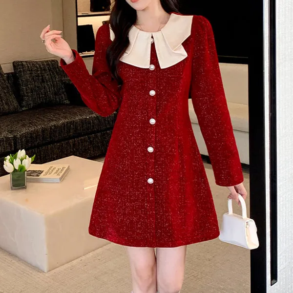 Doll Collar Long Sleeve Christmas Elegant Dress
