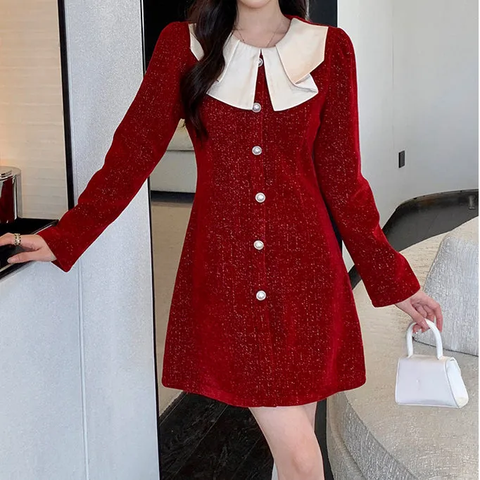 Doll Collar Long Sleeve Christmas Elegant Dress