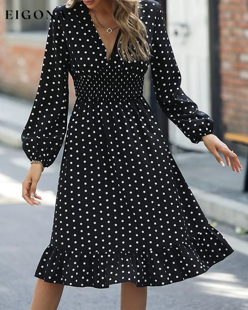 Dot print long sleeve elegant dress
