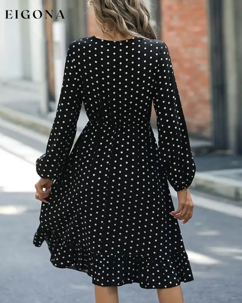 Dot print long sleeve elegant dress