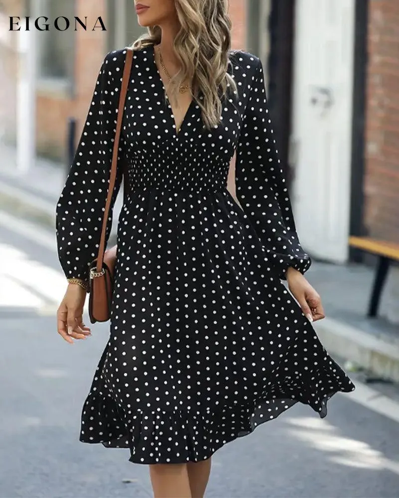 Dot print long sleeve elegant dress