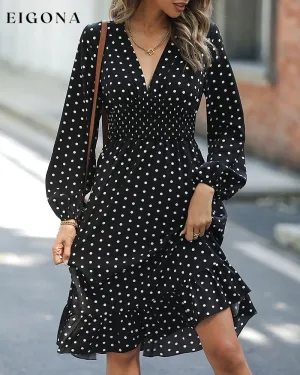 Dot print long sleeve elegant dress