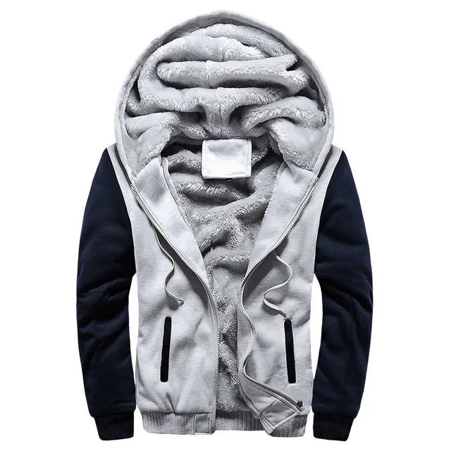 FGKKS Men Hoodie Winter Fashion Brand Men Hooded Sweatshirt Coat Mens Warm Fleece Thick splice Casual Hoodie