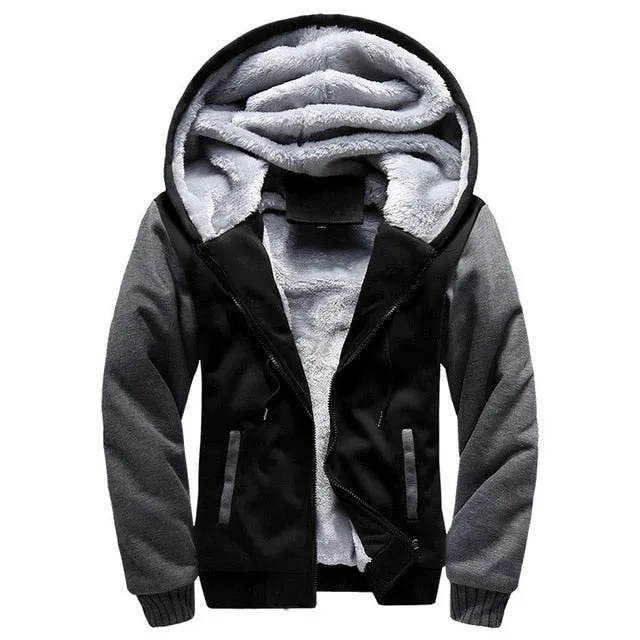 FGKKS Men Hoodie Winter Fashion Brand Men Hooded Sweatshirt Coat Mens Warm Fleece Thick splice Casual Hoodie