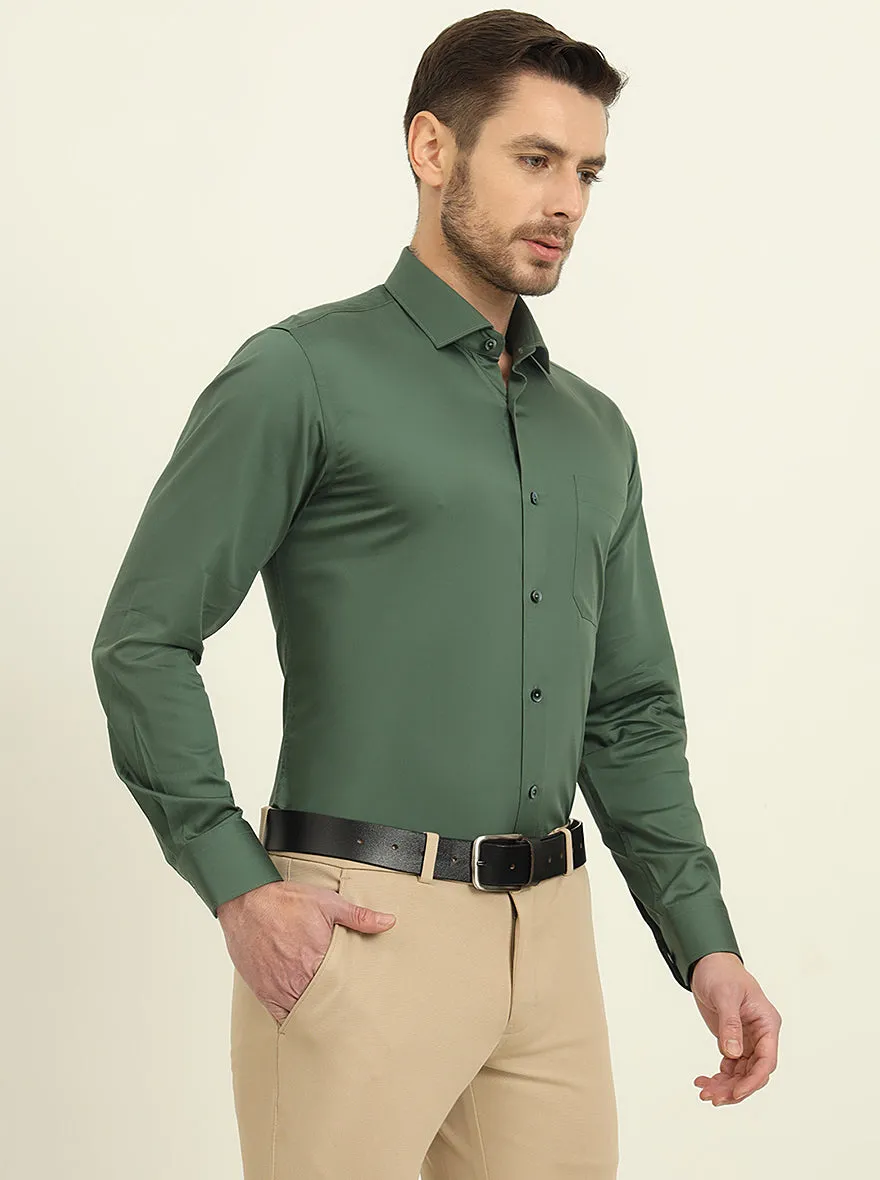 Forest Green Solid Slim Fit Formal Shirt | Metal