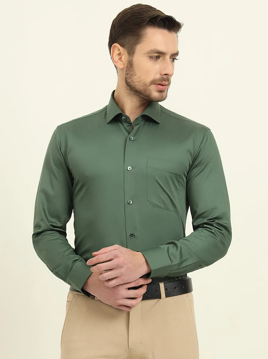 Forest Green Solid Slim Fit Formal Shirt | Metal