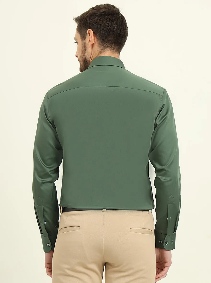 Forest Green Solid Slim Fit Formal Shirt | Metal