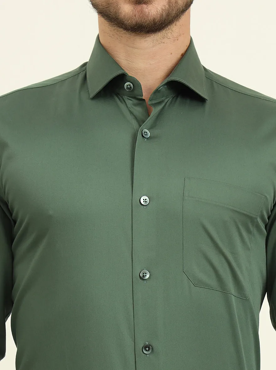 Forest Green Solid Slim Fit Formal Shirt | Metal