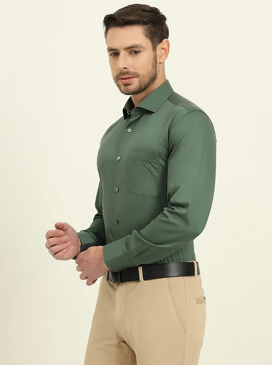 Forest Green Solid Slim Fit Formal Shirt | Metal
