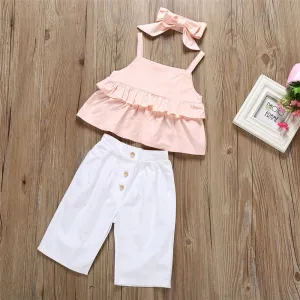 Girls Solid Color Sling Top & Pants & Headband Girls Clothing Wholesalers