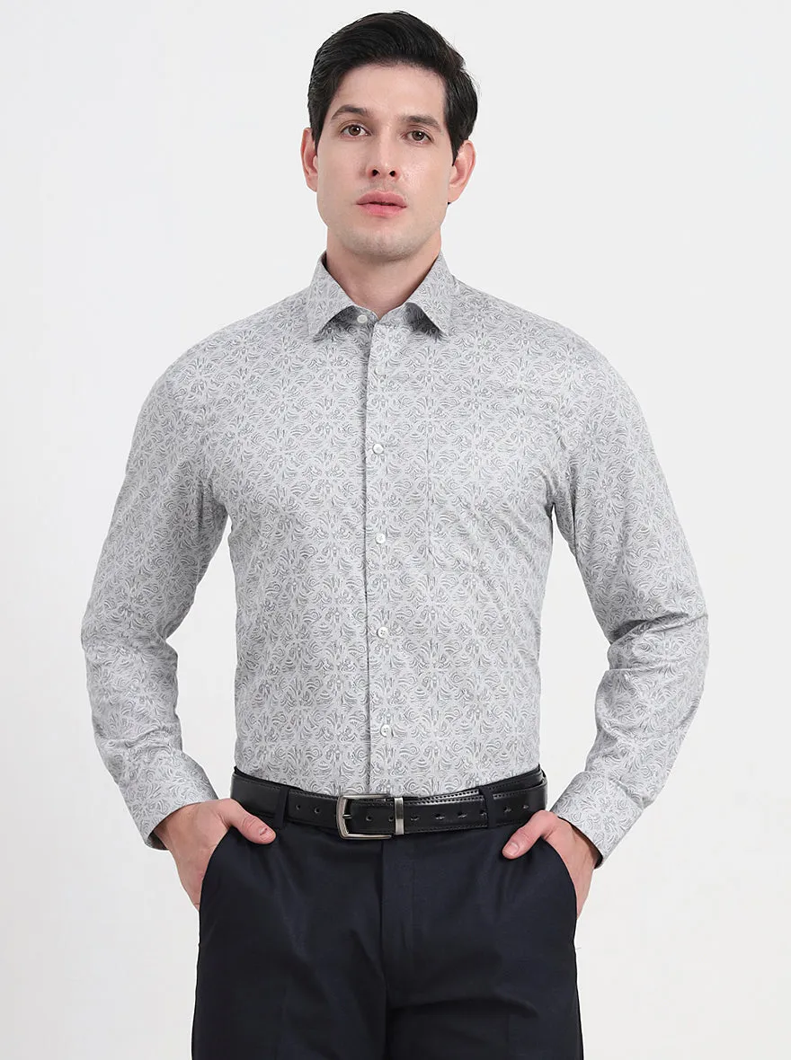 Grey & Black Printed Regular Fit Formal Shirt | JadeBlue
