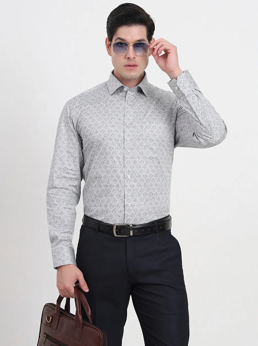 Grey & Black Printed Regular Fit Formal Shirt | JadeBlue