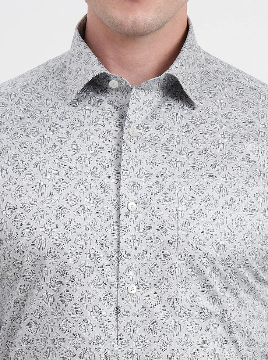 Grey & Black Printed Regular Fit Formal Shirt | JadeBlue