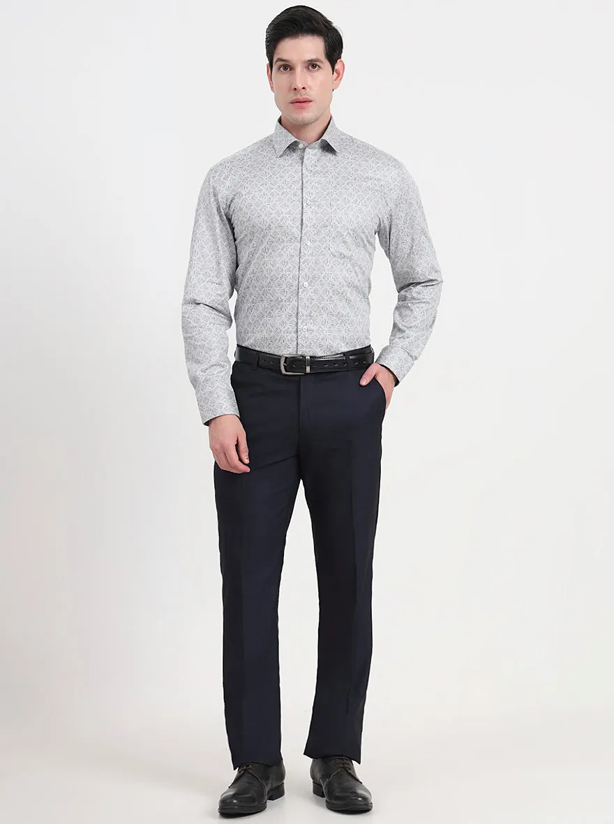 Grey & Black Printed Regular Fit Formal Shirt | JadeBlue