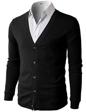 H2H Mens Button Down V-Neck Cardigan BLACK US M/Asia L (CMOCAL012)
