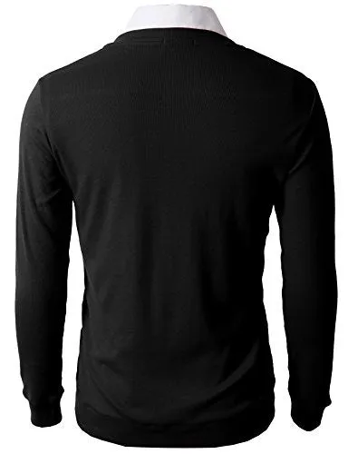 H2H Mens Button Down V-Neck Cardigan BLACK US M/Asia L (CMOCAL012)