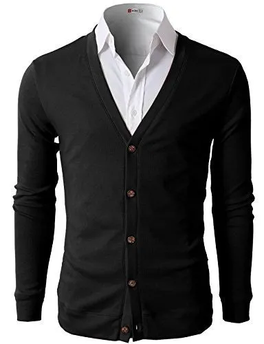 H2H Mens Button Down V-Neck Cardigan BLACK US M/Asia L (CMOCAL012)