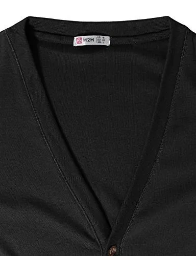 H2H Mens Button Down V-Neck Cardigan BLACK US M/Asia L (CMOCAL012)