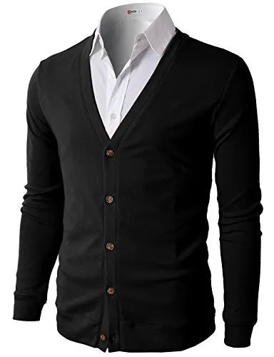 H2H Mens Button Down V-Neck Cardigan BLACK US M/Asia L (CMOCAL012)