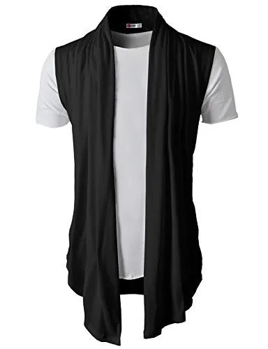 H2H Men's Shawl Collar Sleeveless Cardigan With No Button BLACK US M/Asia L (KMOCASL01)