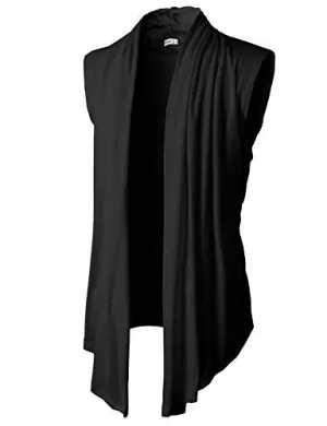 H2H Men's Shawl Collar Sleeveless Cardigan With No Button BLACK US M/Asia L (KMOCASL01)