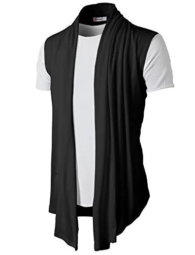 H2H Men's Shawl Collar Sleeveless Cardigan With No Button BLACK US M/Asia L (KMOCASL01)
