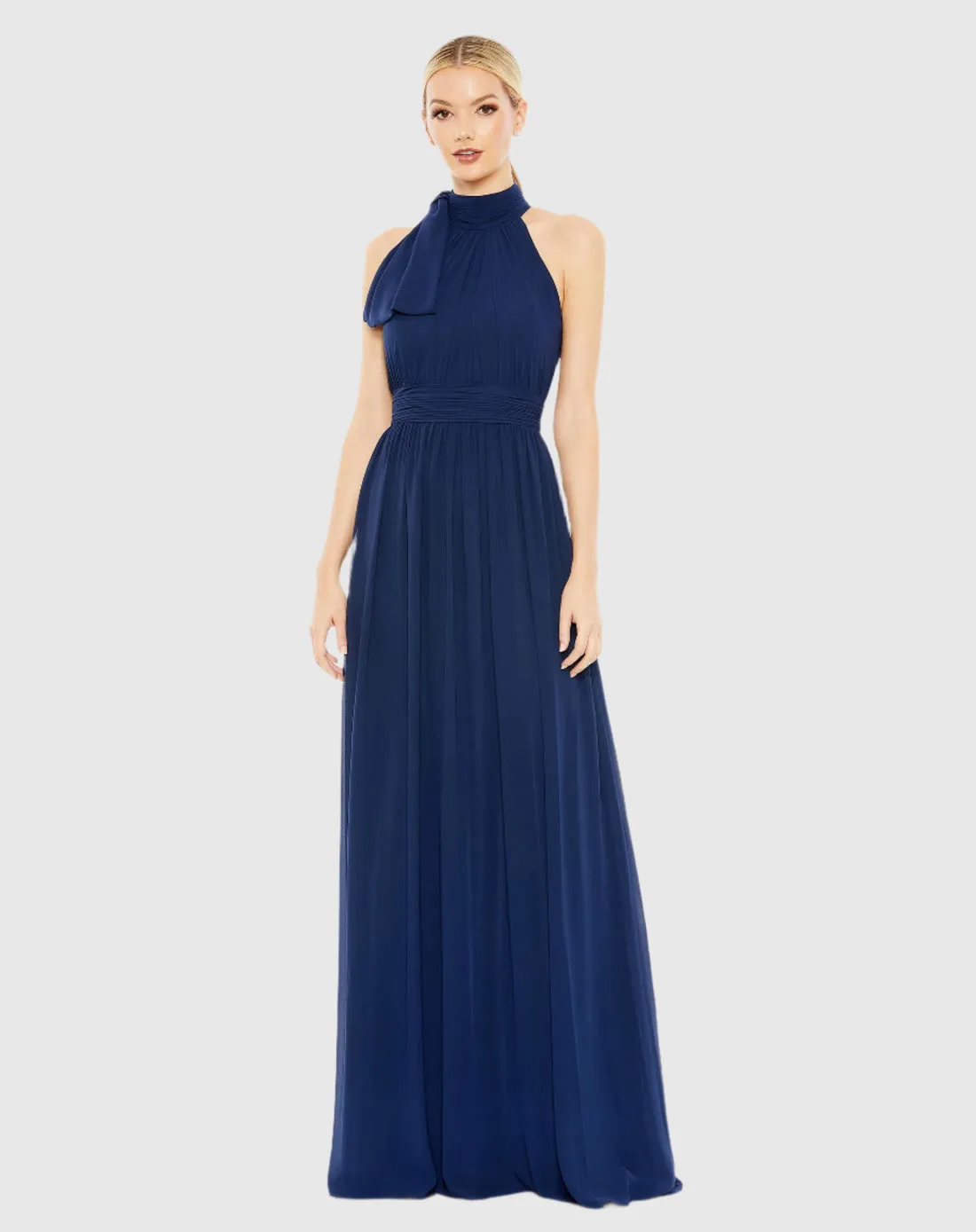 High neck chiffon evening gown - Powder Blue