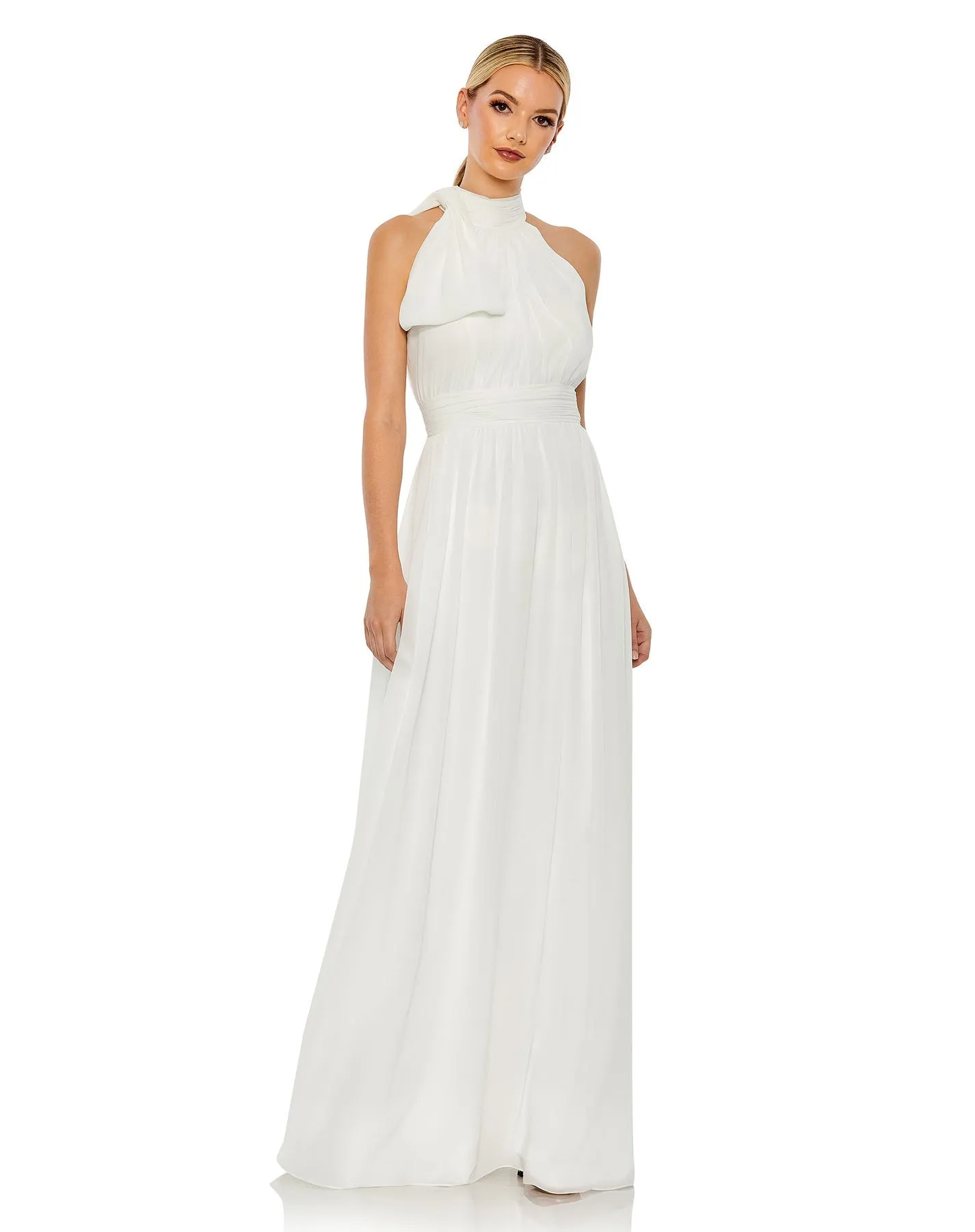 High neck chiffon evening gown - Powder Blue