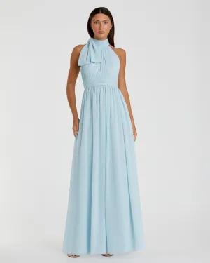 High neck chiffon evening gown - Powder Blue