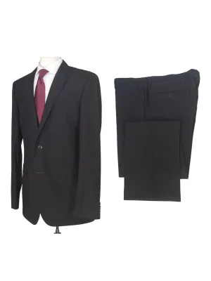 Hugo Boss Mens 42L Black Striped 100% Italian Super 110s Wool Slim Fit Suit
