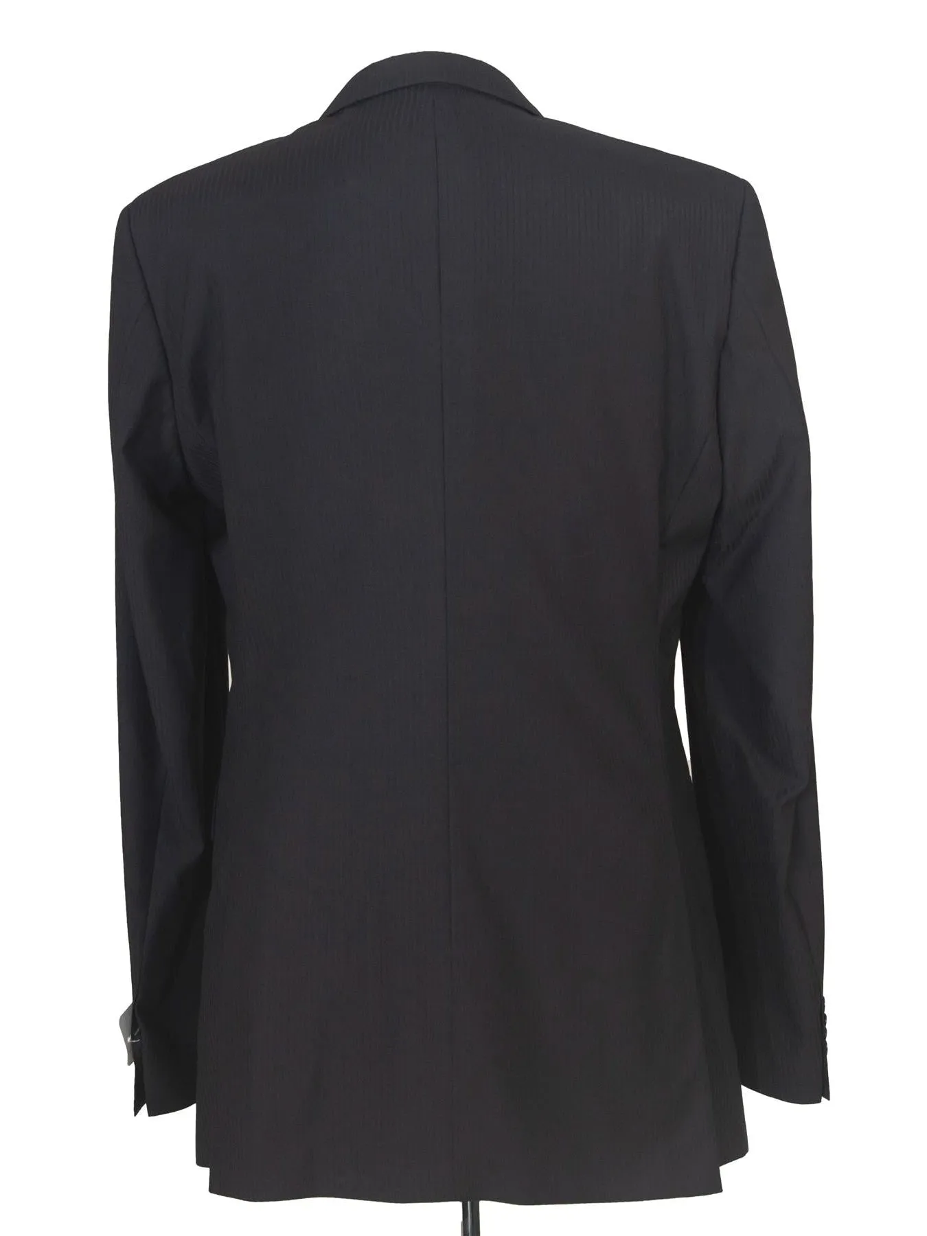 Hugo Boss Mens 42L Black Striped 100% Italian Super 110s Wool Slim Fit Suit