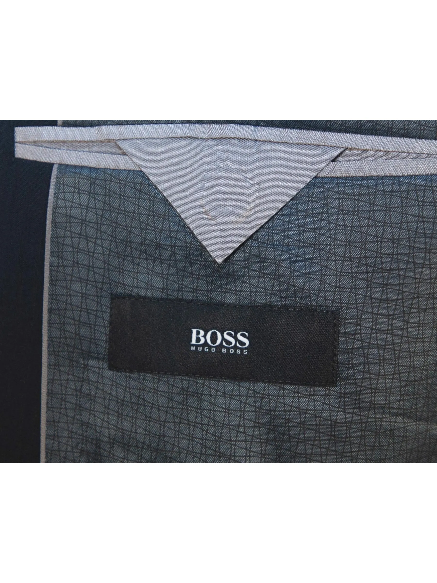 Hugo Boss Mens 42L Black Striped 100% Italian Super 110s Wool Slim Fit Suit