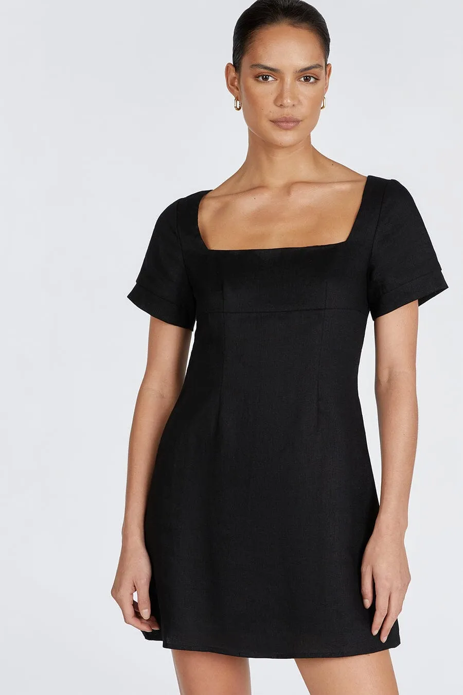 JAMIE BLACK LINEN MINI DRESS