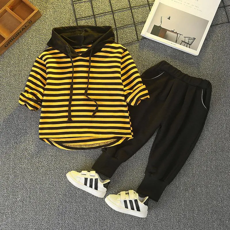 Kid Boys Stripe Hooded Top & Pants Baby Boys Clothing Wholesale