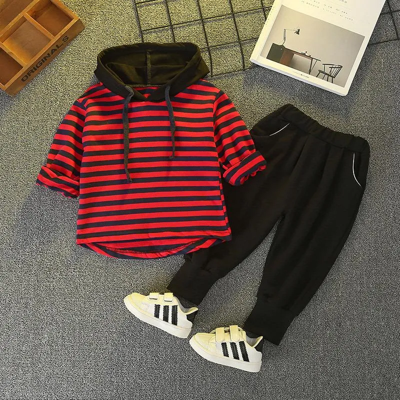 Kid Boys Stripe Hooded Top & Pants Baby Boys Clothing Wholesale