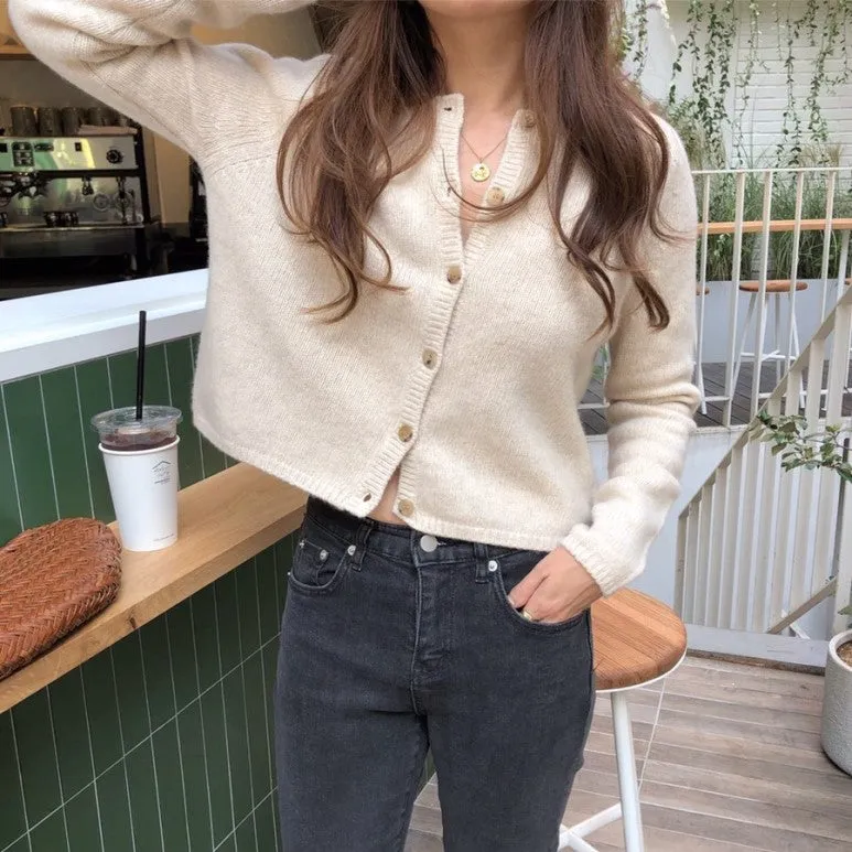 [Korean Style]  Almond Cropped Cardigan