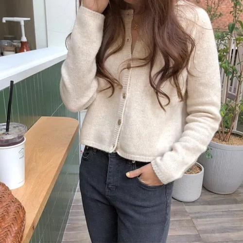 [Korean Style]  Almond Cropped Cardigan