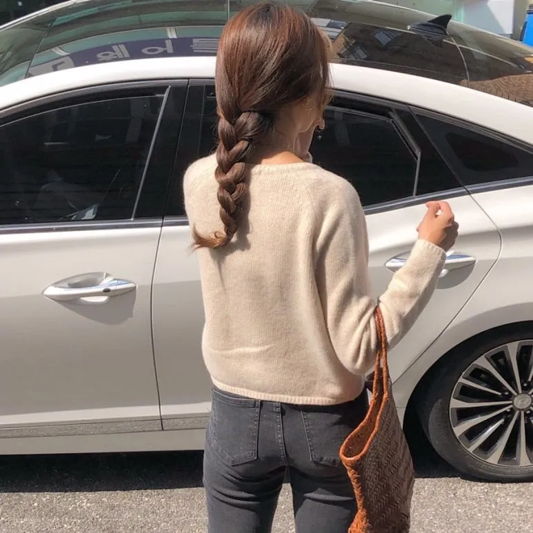 [Korean Style]  Almond Cropped Cardigan