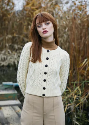 Ladies Cropped Aran Cardigan | Natural