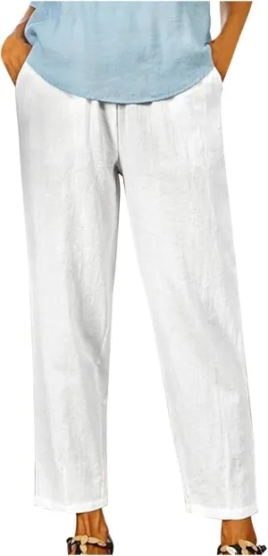Lastesso Casual Pants for Women Lightweight Cotton Linen Straight Trousers Relaxed Size Cozy Beach Summer Lounge Outfits