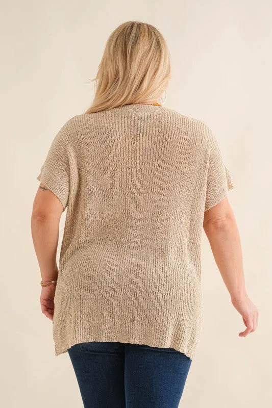 Light Knit, Short Sleeve Top - Oatmeal - EX